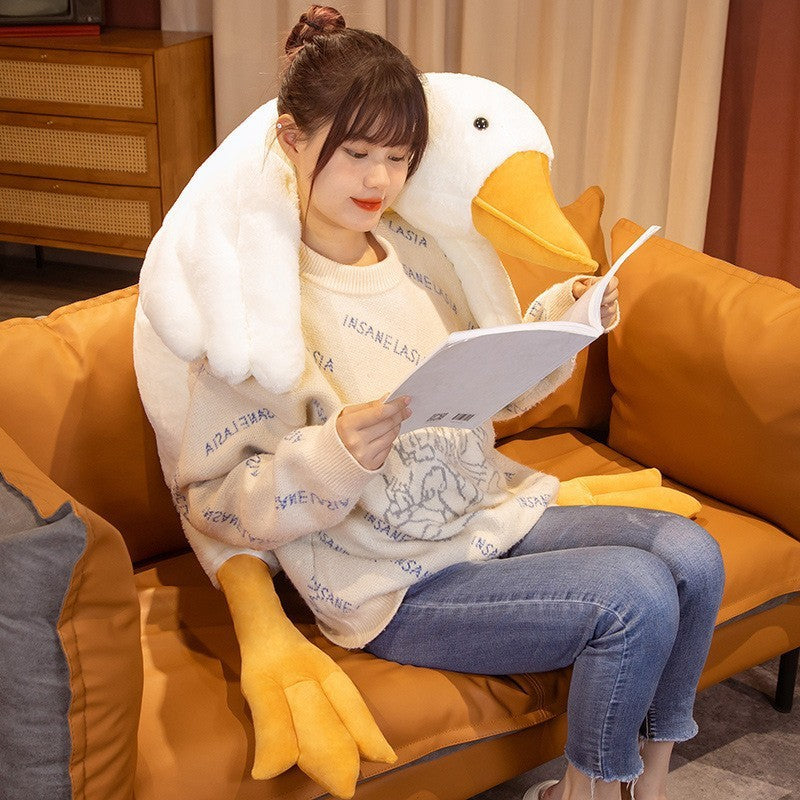 Big White Goose Plush Doll Pillow – Soft Sleeping Toy for Kids & Adults