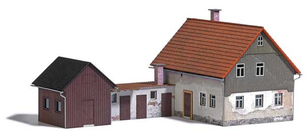 Busch 1909 HO Scale Weathered House with Addition -- Laser-Cut Kit