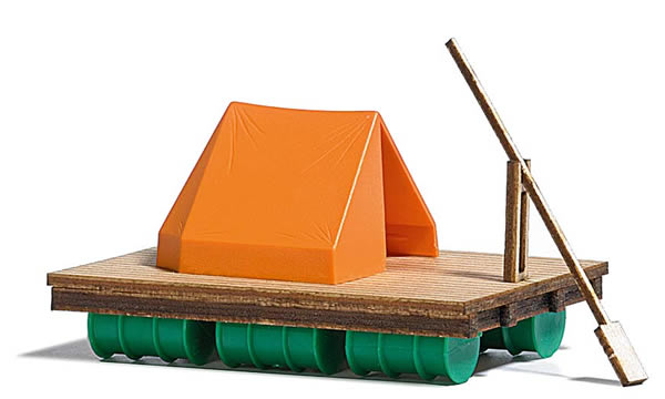 Busch 1564 HO Scale Wood Raft w/Paddle & Tent - Kit