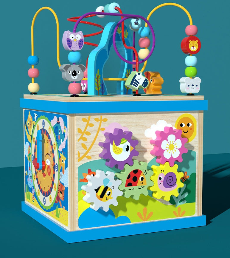 Wooden Activity Cube Toy – Multi-Functional Bead Maze and Educational Play Center