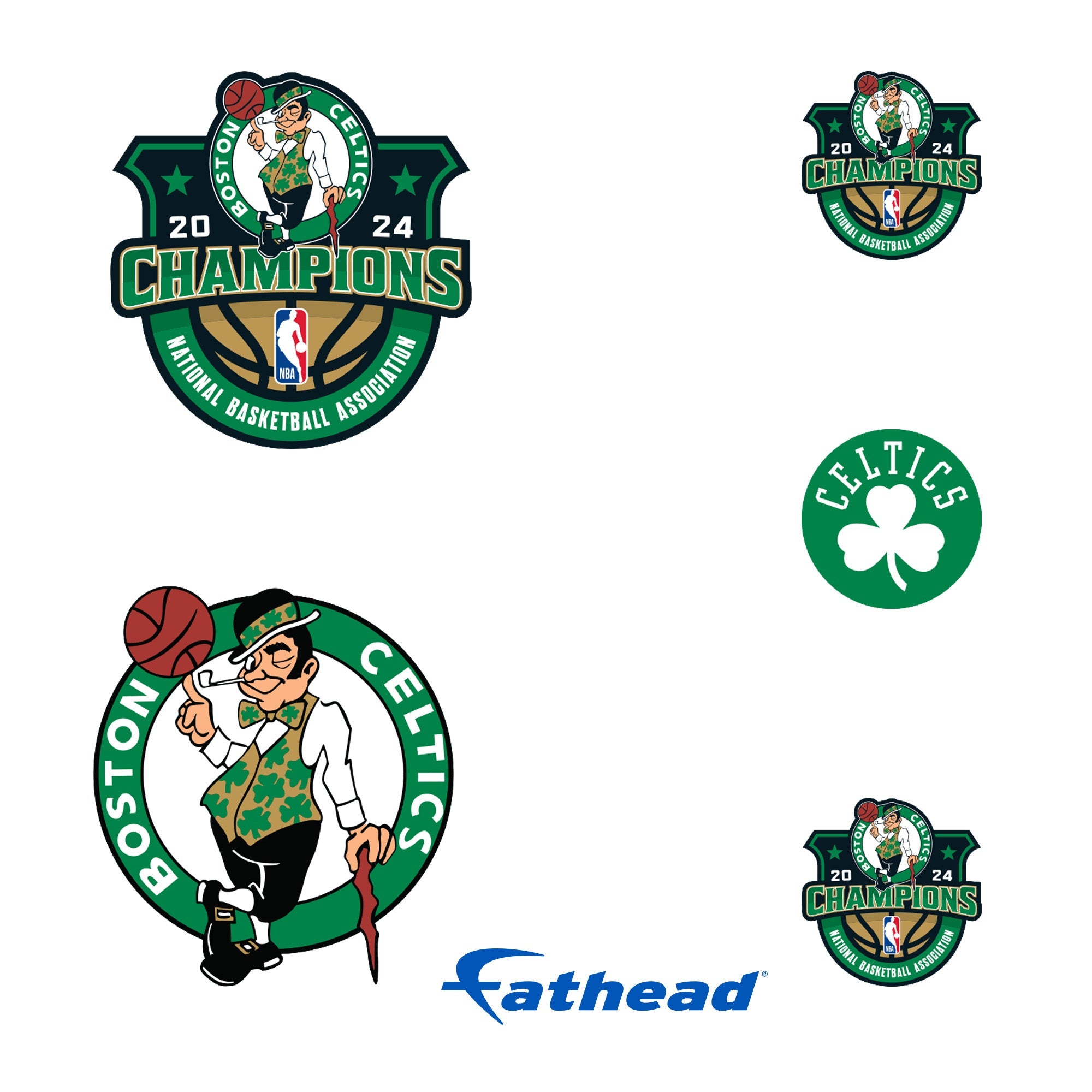Boston Celtics - 5 Champions Logo Minis (Mixed Sizes) - Official NBA - Reusable Vinyl Decals