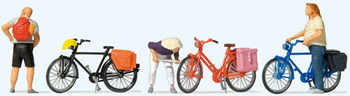 Preiser 10659 HO Scale Cyclists' Short Break w/Bikes -- pkg(3)