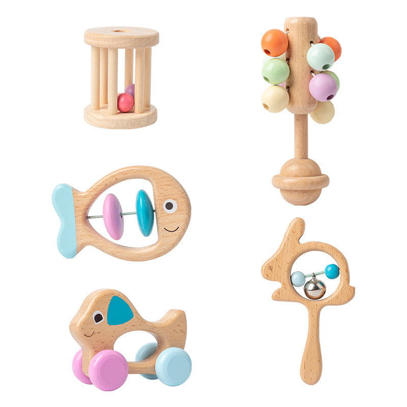 Wooden Baby Rattle Drum Set – Beech Educational Toy for Newborns