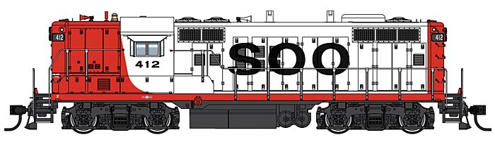Walthers Proto 42709 HO Scale EMD GP9 Phase II - LokSound 5 Sound and DCC -- Soo Line #412 (white, red, black)