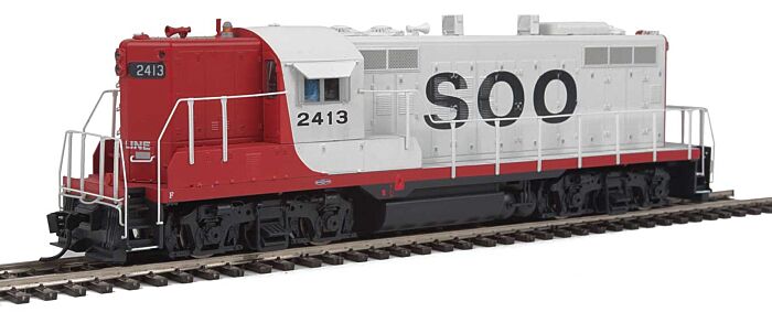 Walthers Proto 42710 HO Scale EMD GP9 Phase II - LokSound 5 Sound and DCC -- Soo Line #2413 (white, red, black)