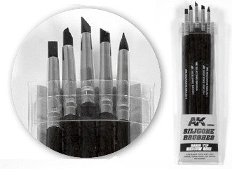AK Interactive 9088 Medium Size Hard Tip Silicone Brush Set: 5 different