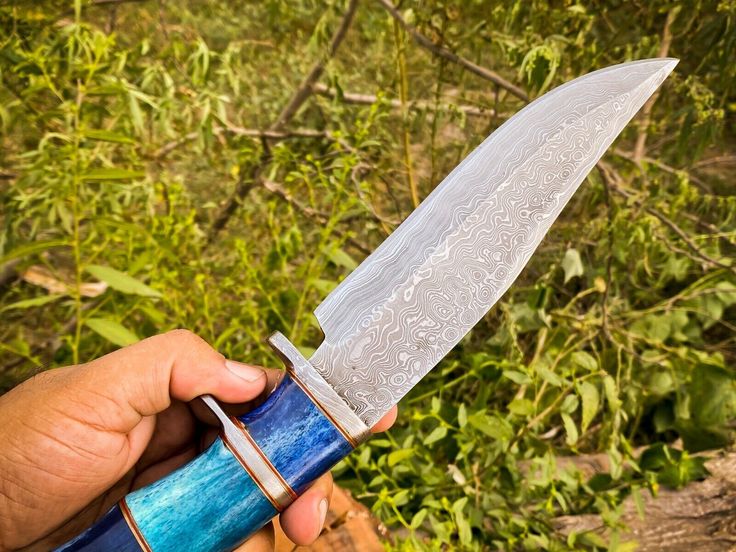 14-Inch Raindrops Damascus Steel Hunting Bowie Knife | Custom Handcrafted with Colored Bone Handle & Leather Sheath | KBS Knives