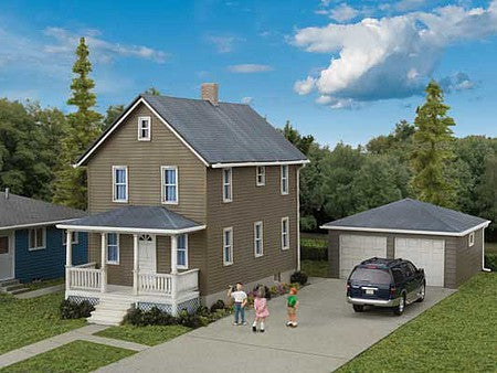 Walthers Cornerstone 933-3792 HO Scale Two-Story House with Garage -- Kit