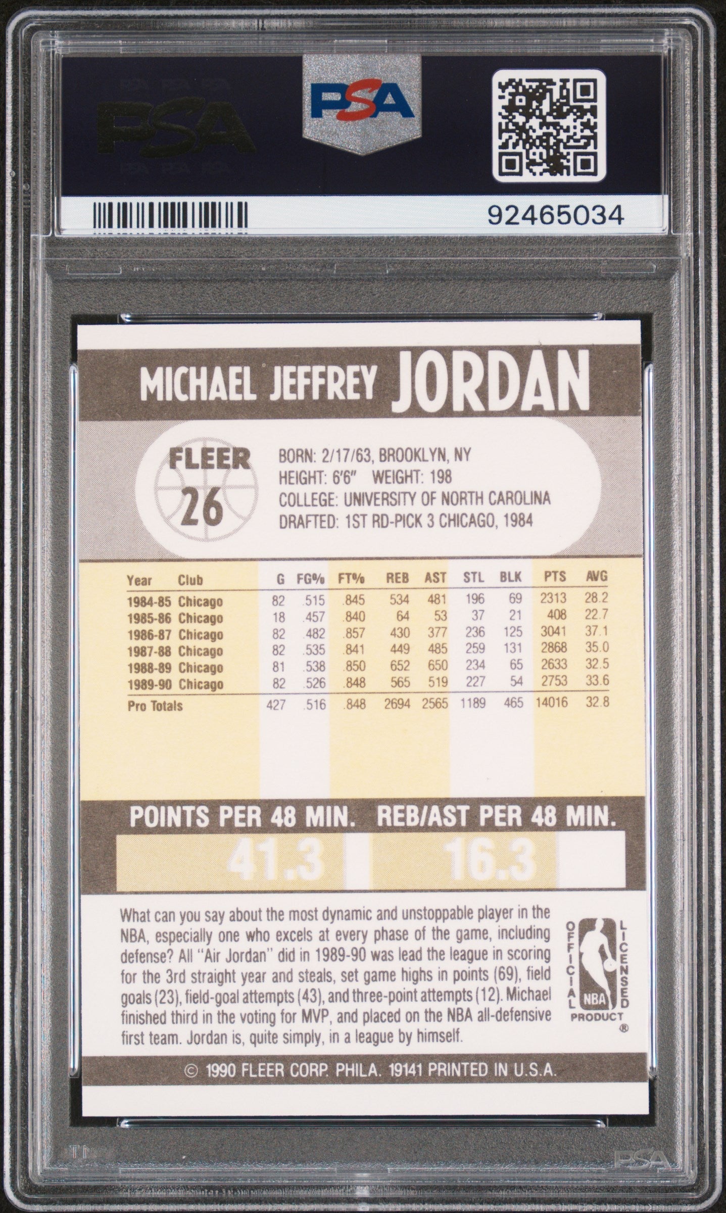 Graded 1990 Fleer Michael Jordan #26 Basketball Card PSA 10 Gem Mint