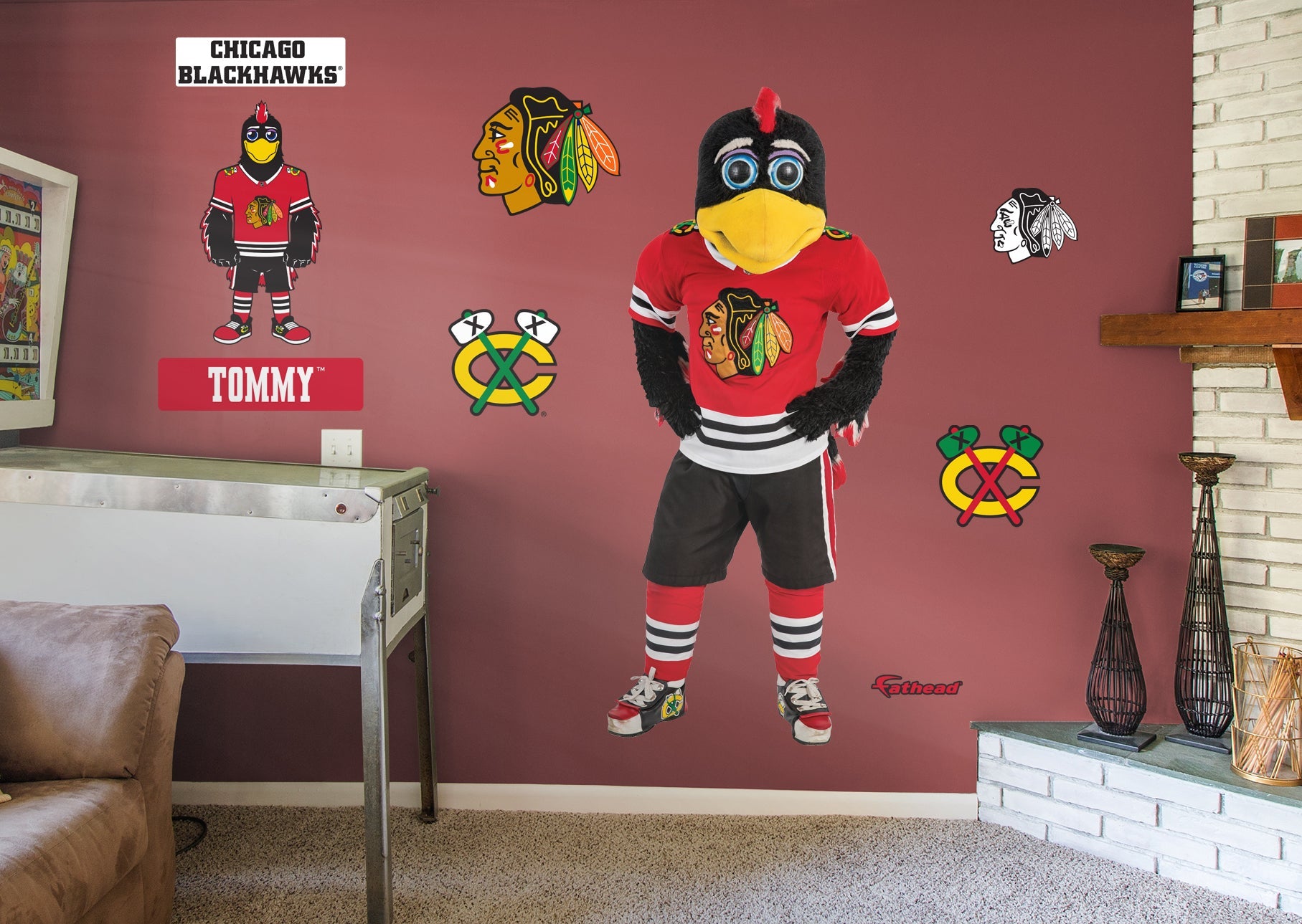 Tommy Hawk Mascot - RealBig Collection - Official NHL - Chicago Blackhawks - Reusable Vinyl Wall Decals