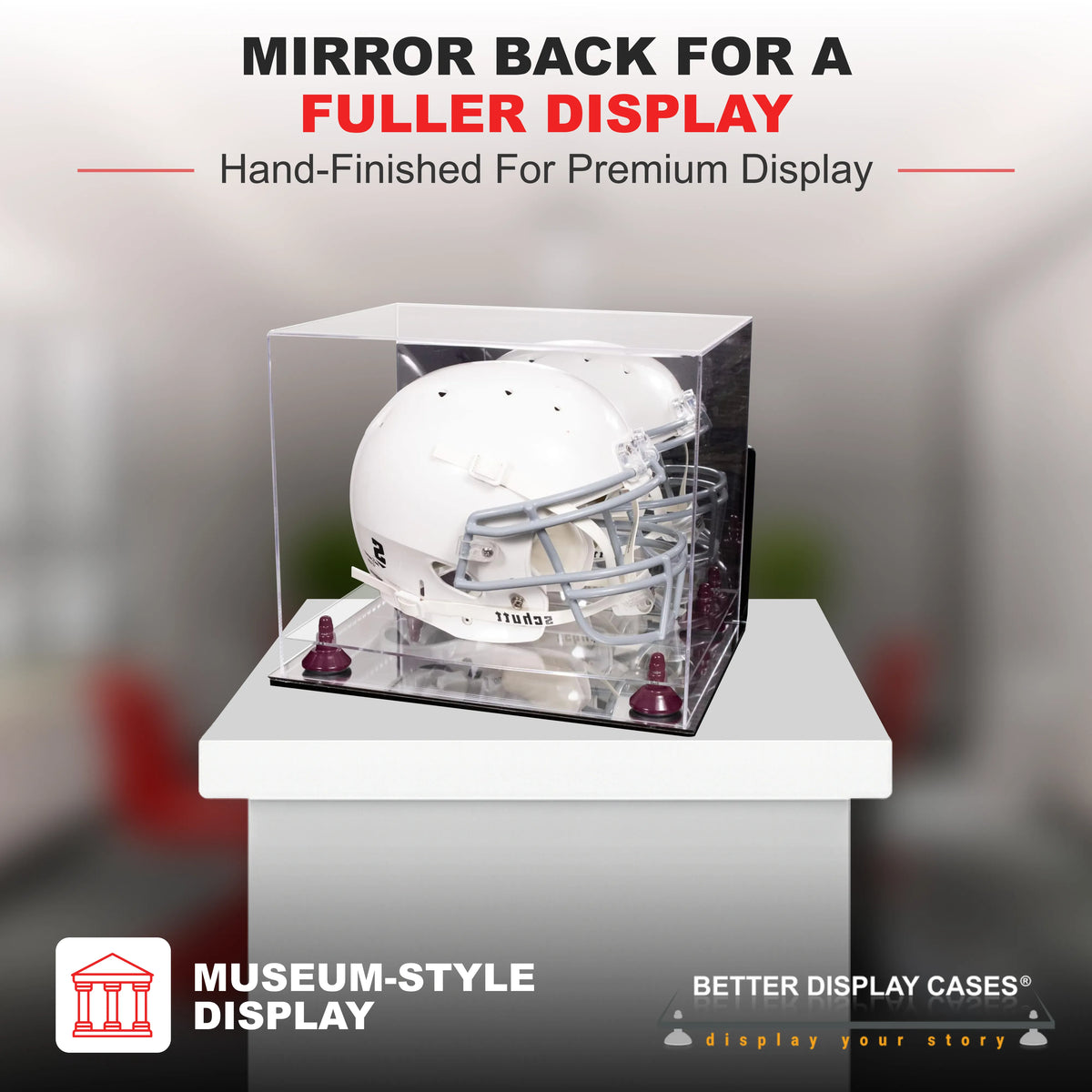 Acrylic Full Size Football Helmet Display Case - Mirror Wall Mounts (A002/V44)