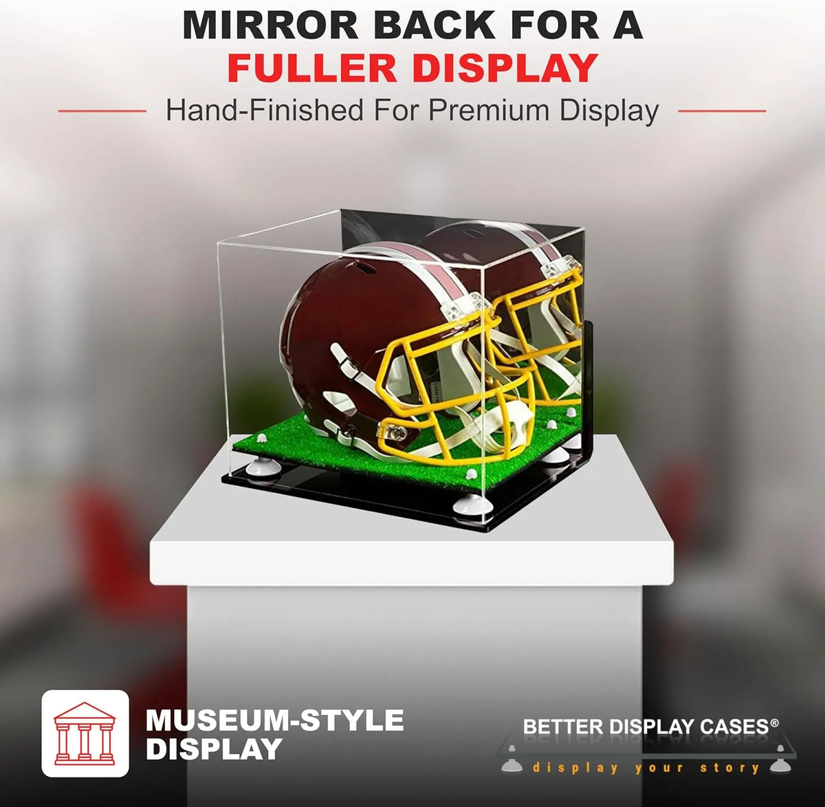 Acrylic Full Size Football Helmet Display Case - Mirror Wall Mounts (A002/V44)