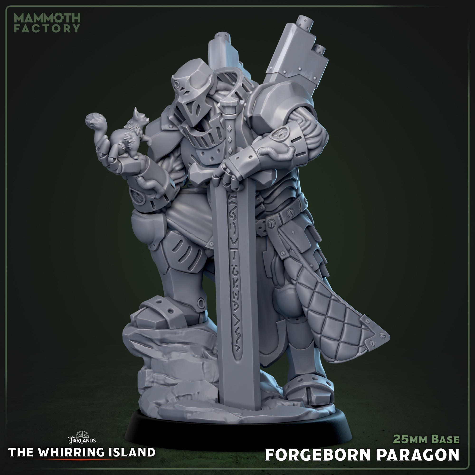 Forgeborn Paragon (Tank Warforged Paladin holding a Kitten)