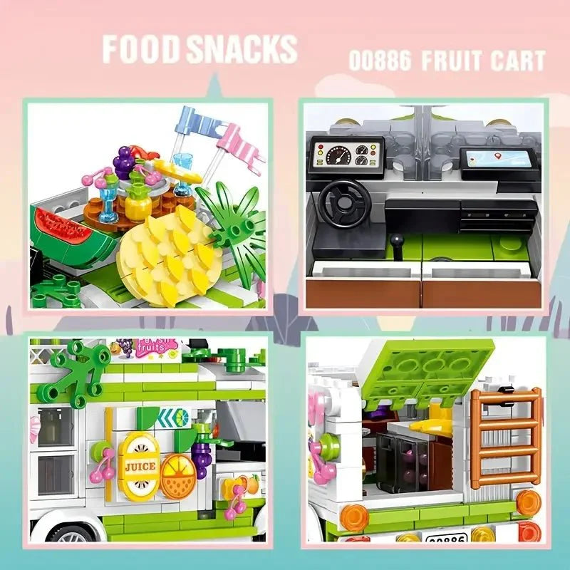 Fruit Cart Food Truck Building Block toys Minifigures Food Trucks Fun for All over 500 Pieces