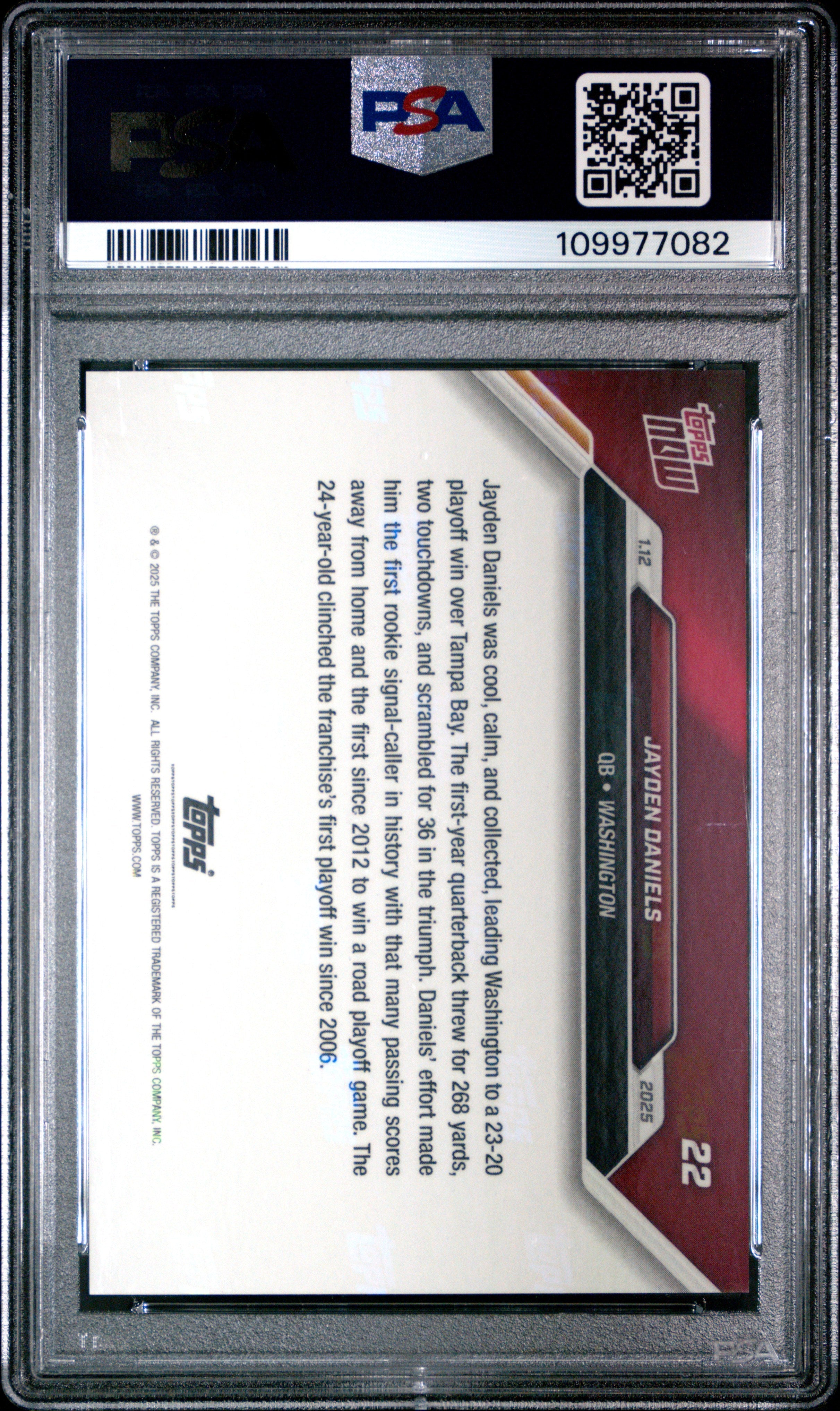 Graded 2024 Topps Now Jayden Daniels #22 Rookie RC Football Card PSA 8 Near Mint