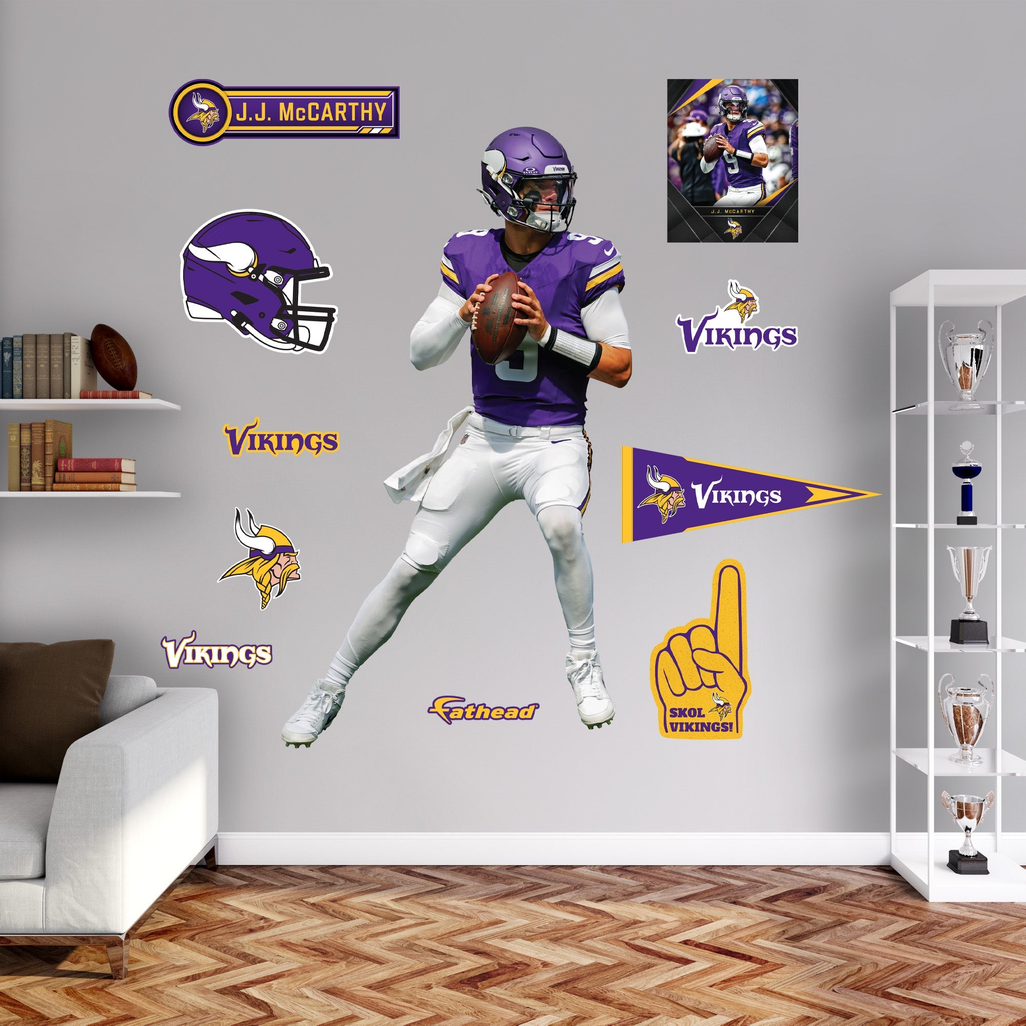 J.J. McCarthy - RealBig Collection - Official NFL - Minnesota Vikings - Reusable Vinyl Wall Decals