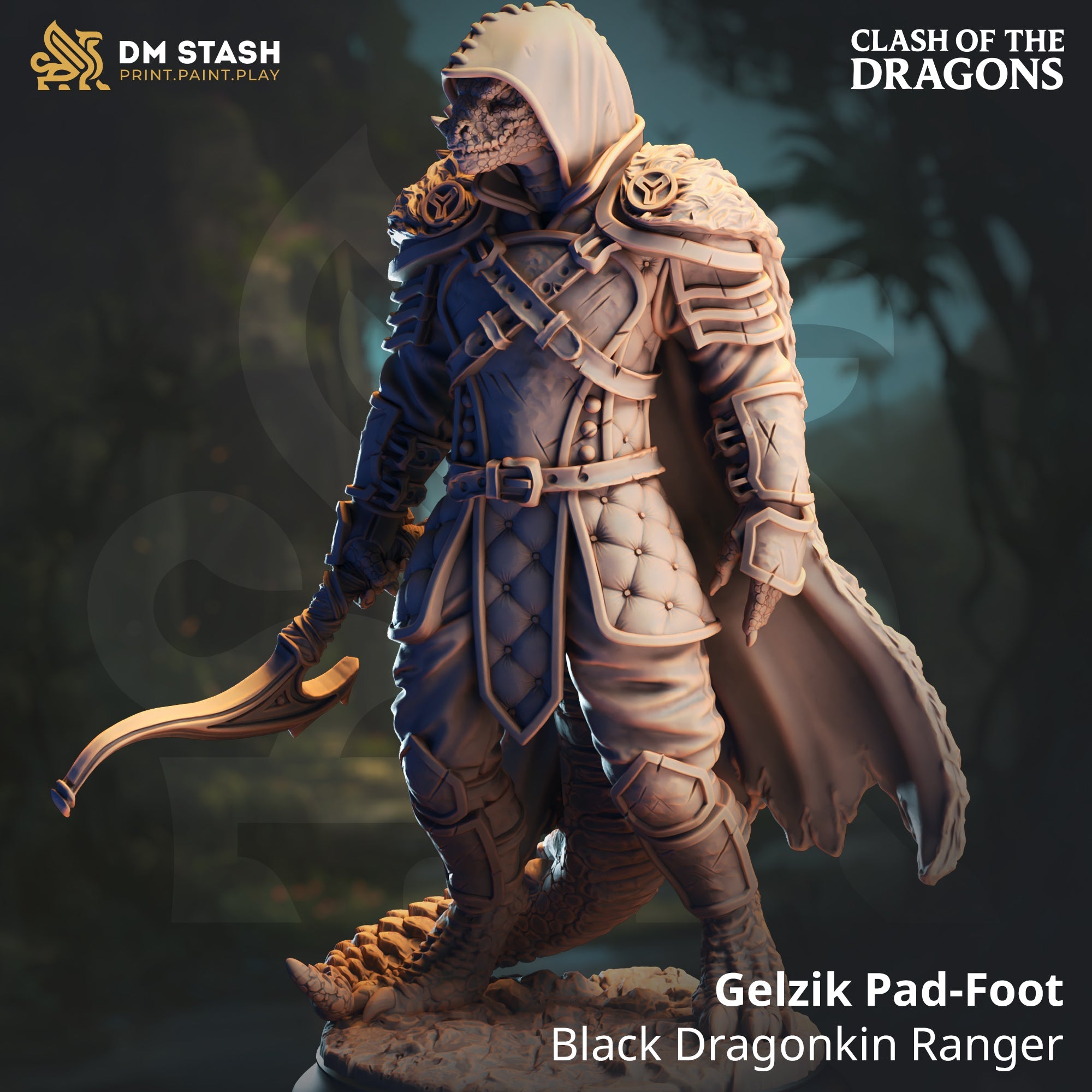 Gelzik Pad-Foot, Black Dragonkin Ranger (Male Dragonborn Ranger)
