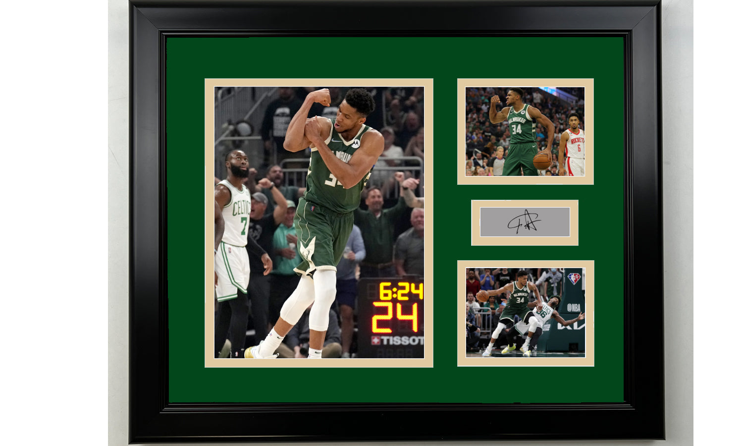 Framed Giannis Antetokounmpo Milwaukee Bucks Facsimile Laser Engraved Signature Basketball 14x11 3 Photo Collage
