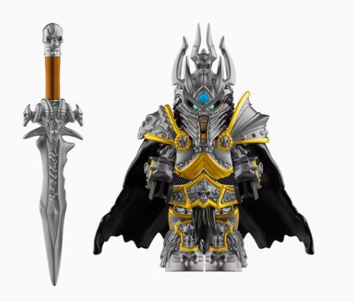 Frost Deathlord Custom Minifigure – Armored Ice King with Sword & Cape (Fan-Made)