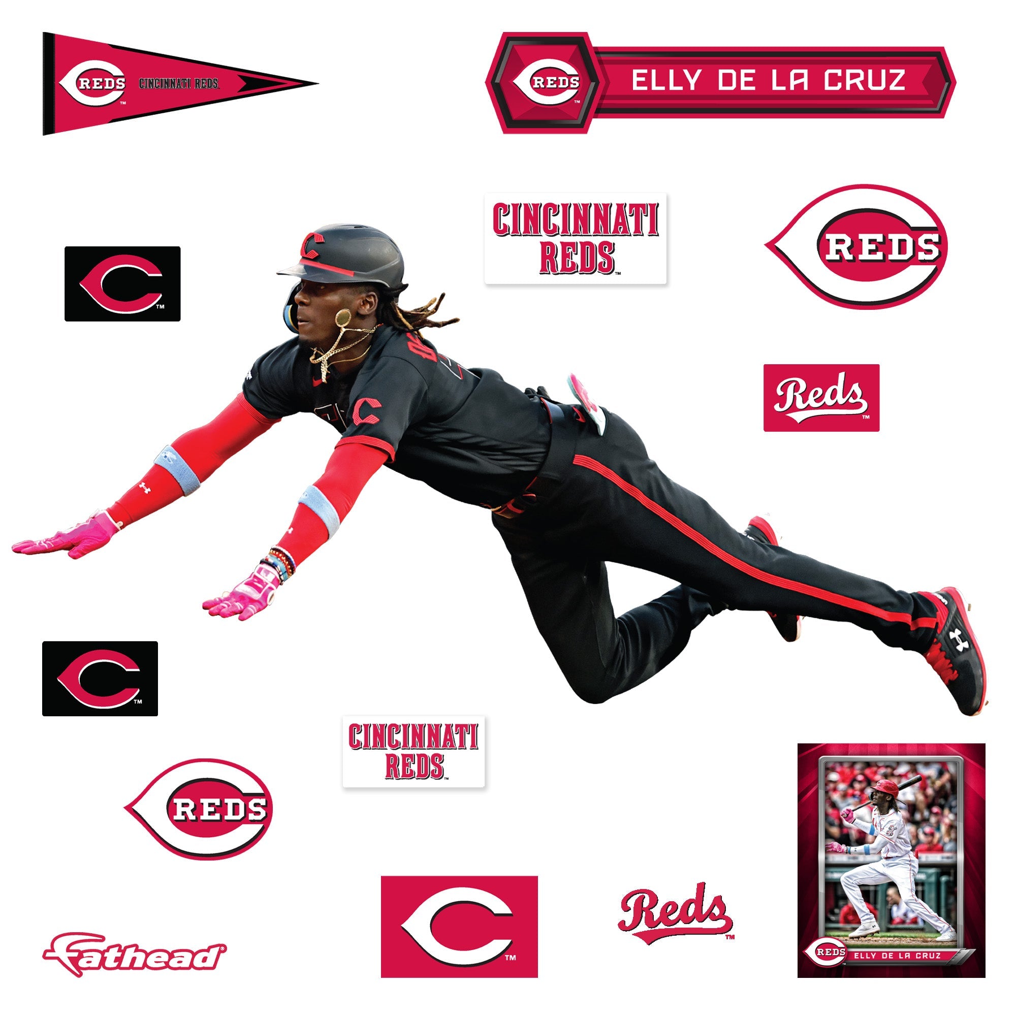 Elly De La Cruz - RealBig Slide Collection - Official MLB - Cincinnati Reds - Reusable Vinyl Wall Decals