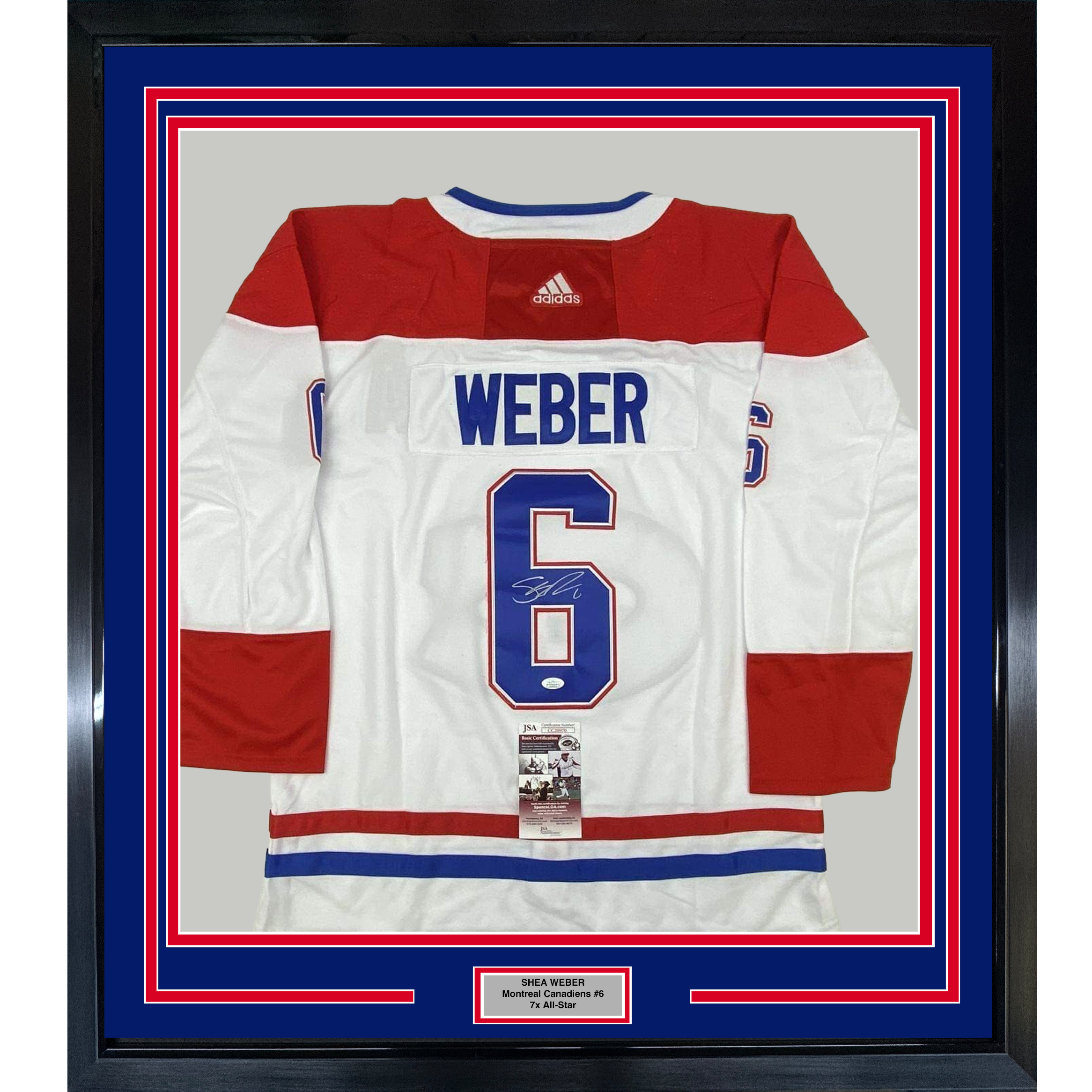 Framed Autographed/Signed Shea Weber 35x39 Montreal White Hockey Jersey JSA COA