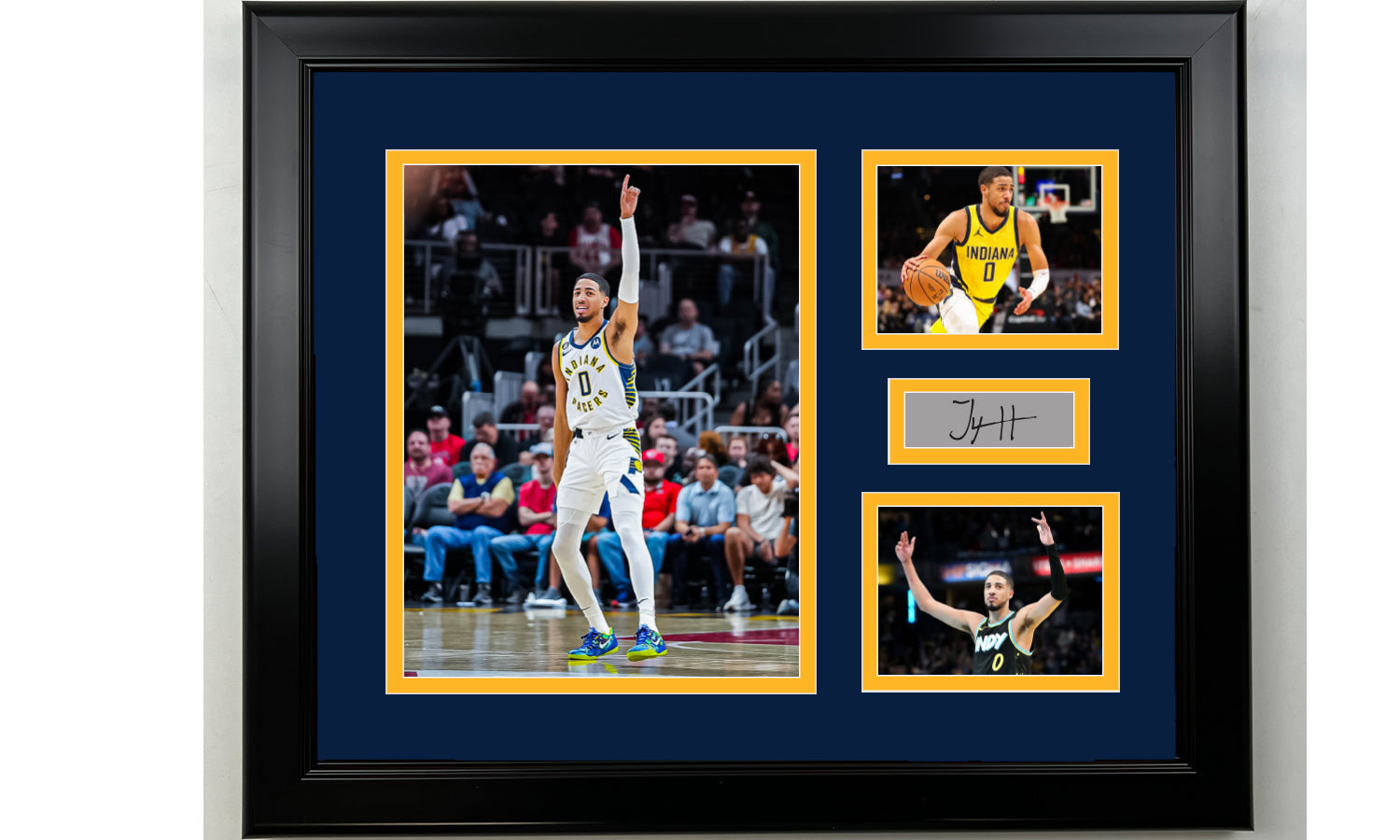 Framed Tyrese Haliburton Indiana Pacers Facsimile Laser Engraved Signature Basketball 14x11 3 Photo Collage