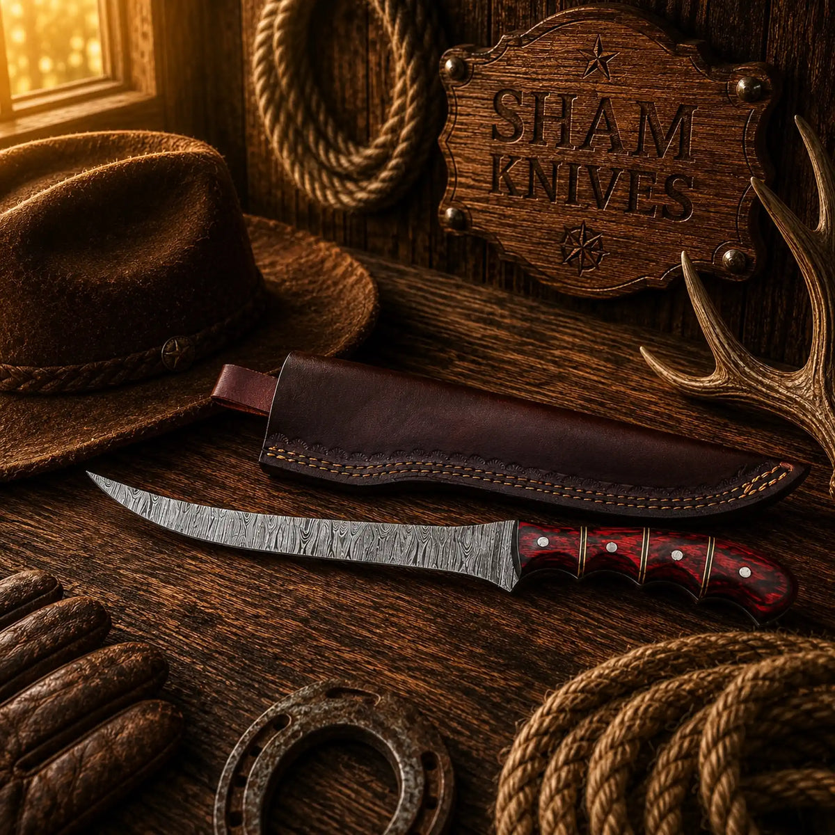 Redfin Legend Damascus Steel Fillet Knife – Red Pakka Wood Handle