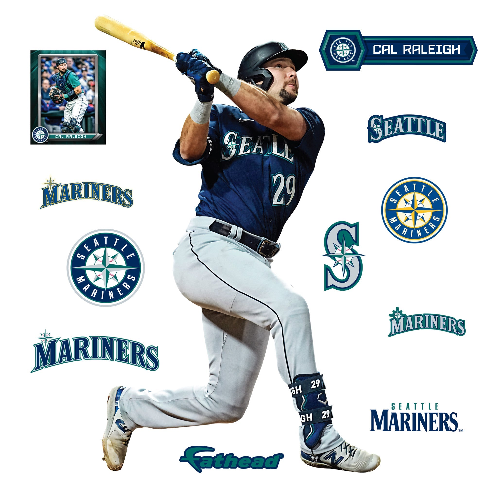 Cal Raleigh - RealBig Collection - Official MLB - Seattle Mariners - Reusable Vinyl Wall Decals