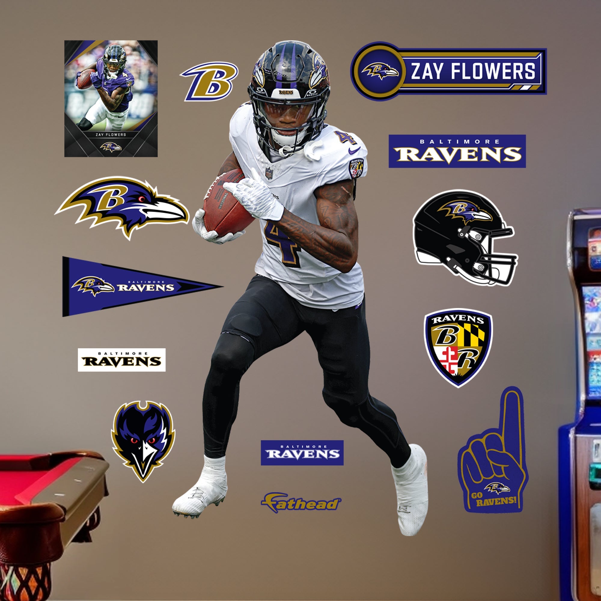 Zay Flowers - RealBig Collection - Official NFL - Baltimore Ravens - Reusable Vinyl Wall Decals