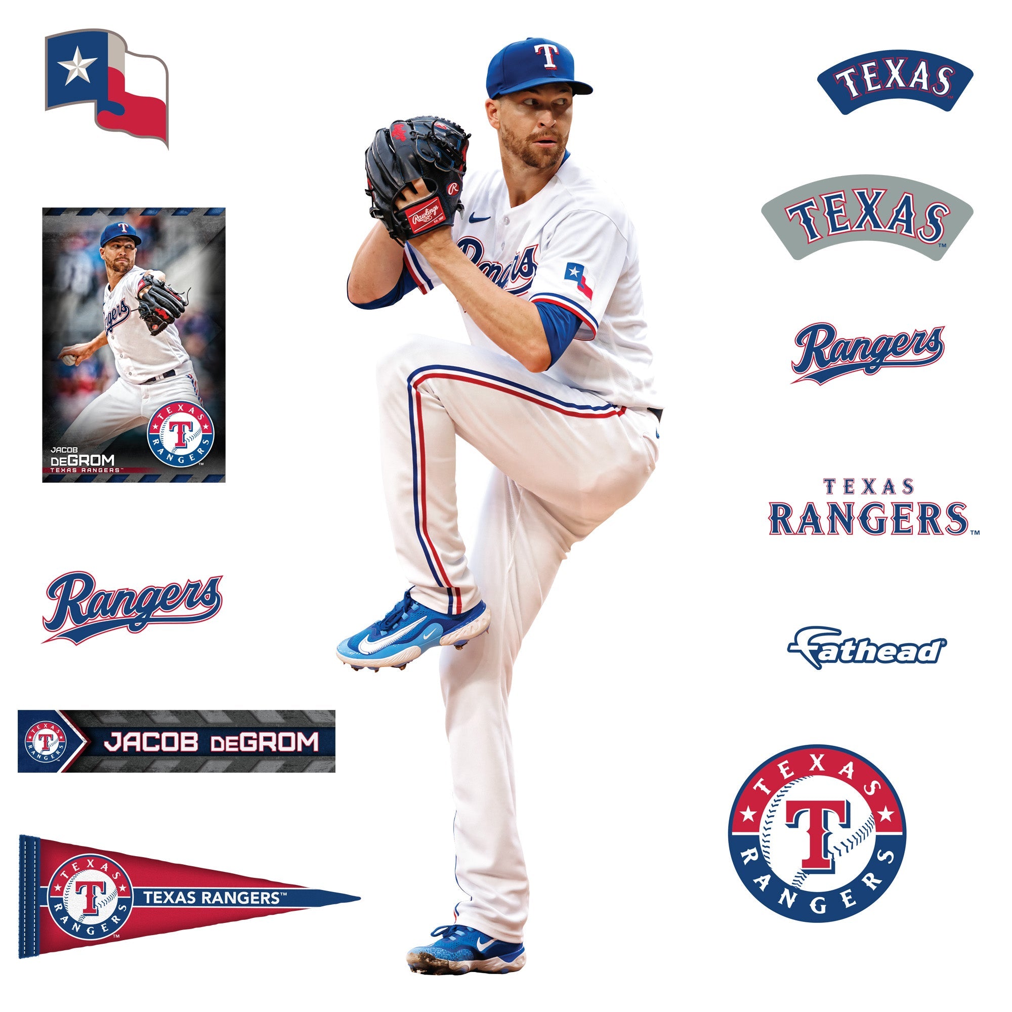 Jacob deGrom - RealBig Collection - Official MLB - Texas Rangers - Reusable Vinyl Wall Decals