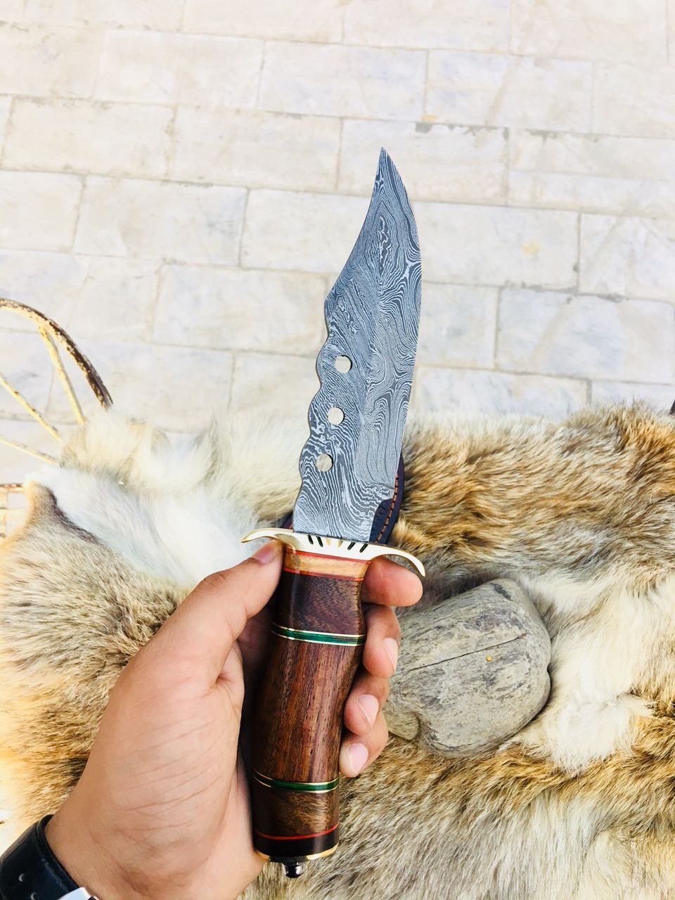 Custom Handmade Hunting Knife with Walnut Wood Handle