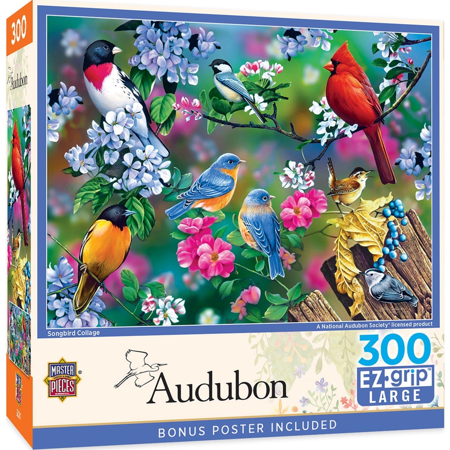Audubon - Songbird Collage 300 Piece EZ Grip Jigsaw Puzzle
