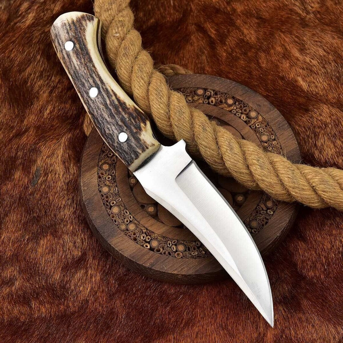 Handcrafted Custom Deer Skinning Knife with Antler Handle