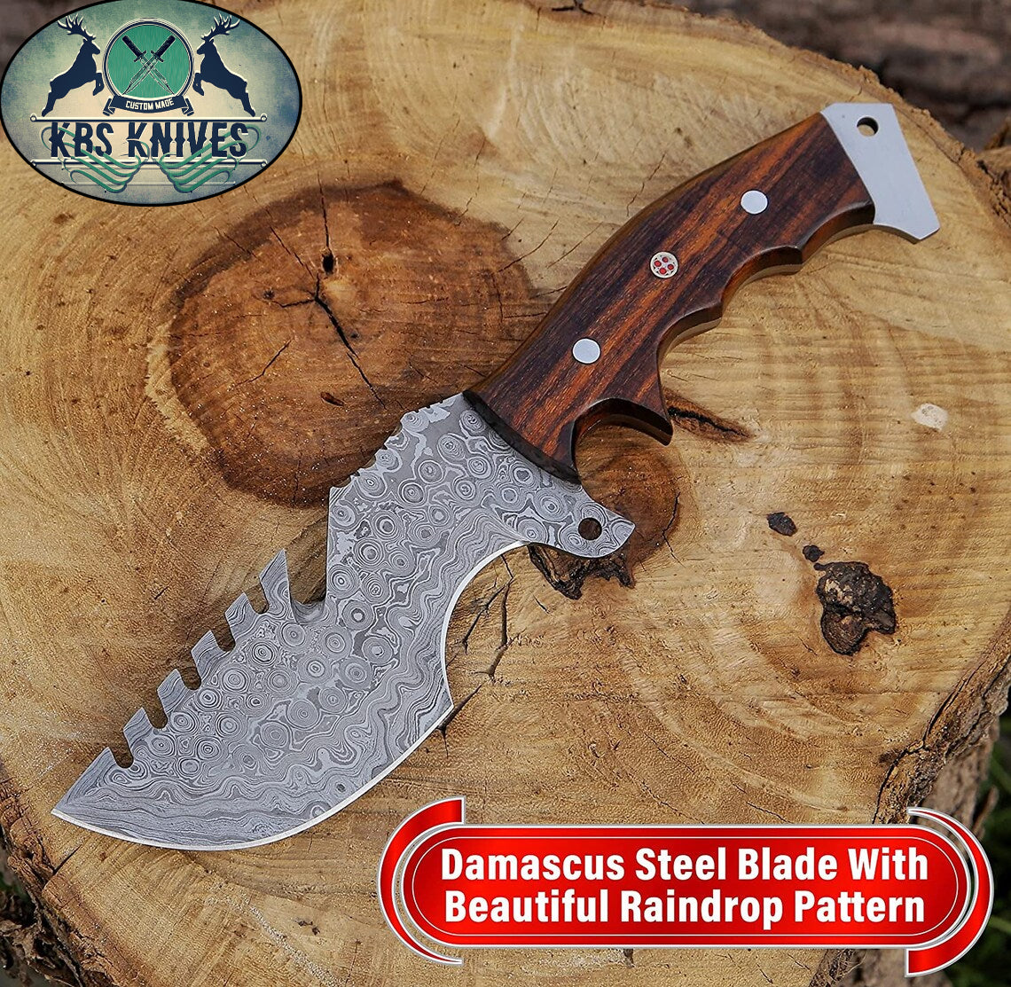 Weyland Tracker Knife – Handmade Damascus Survival Blade with Rosewood Handle