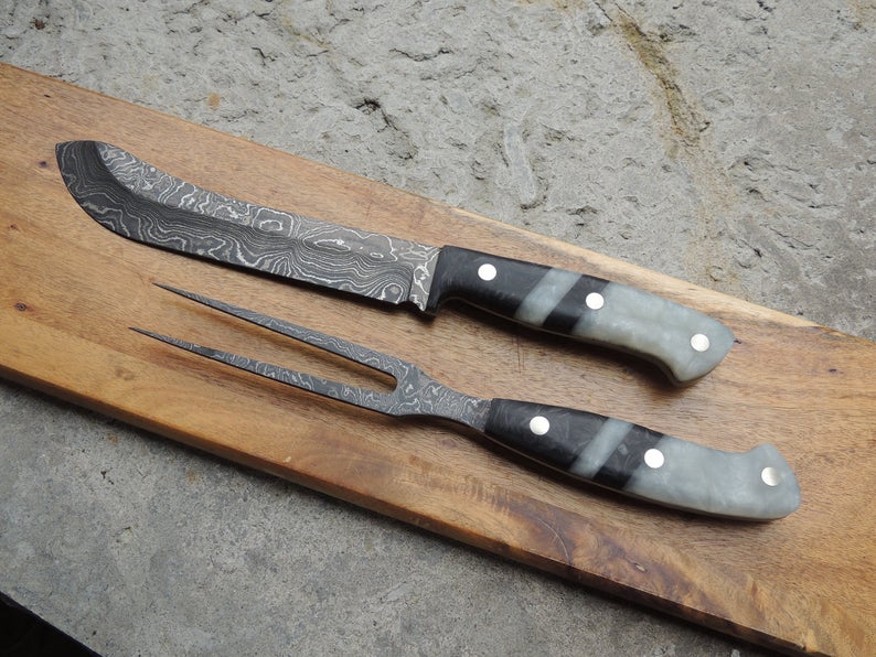 DAMASCUS STEEL STEAK AND FORK KNIFE SET