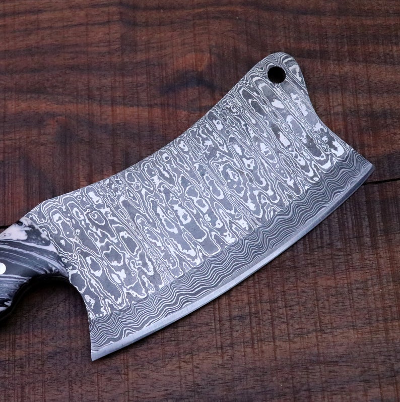 CUSTOM HANDMADE DAMASCUS STEEL CLEAVER KNIFE