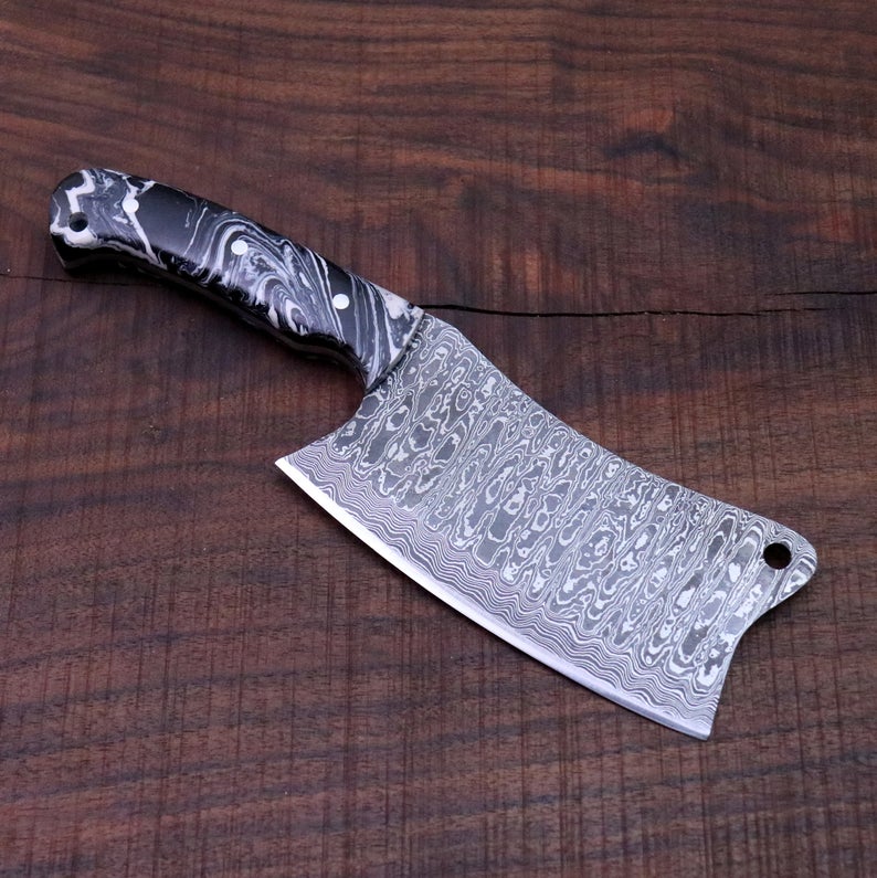 CUSTOM HANDMADE DAMASCUS STEEL CLEAVER KNIFE