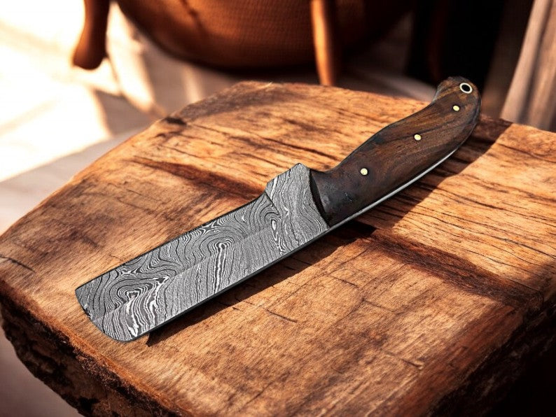 Bull Cutter Knife Sheath – Handmade Damascus Blade & Rosewood Handle | Custom Ranch EDC