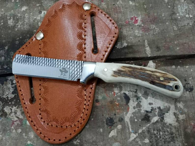 Bull Cutters – Custom Handmade Knife with Antler Handle & Rasp Steel Blade | Outdoor Hunting EDC