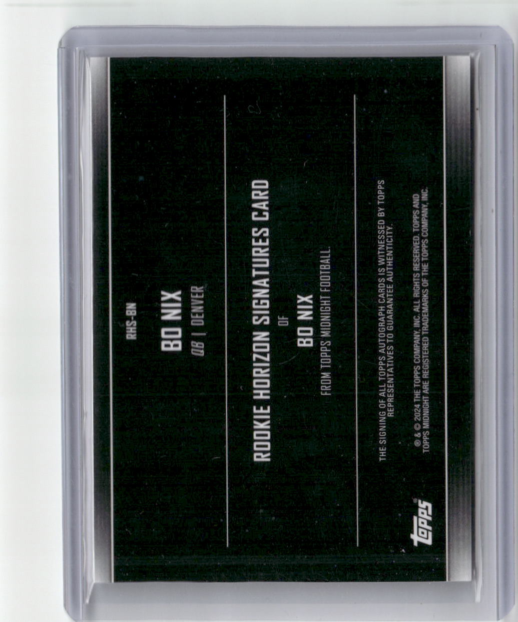 2024 Topps Midnight Rookie Horizons Bo Nix #RHS-BN Autograph Rookie RC Football Card