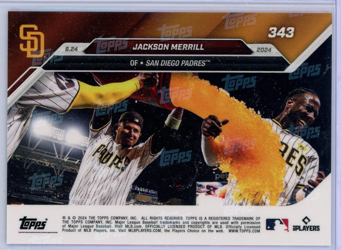 2024 Topps Now Jackson Merrill #343 Blue #/49 Rookie RC Baseball Card