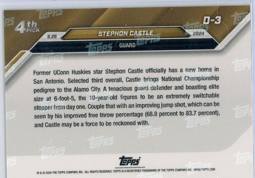 2024 Topps Now Stephon Castle #D3 Blue #/49 Rookie RC Basketball Card