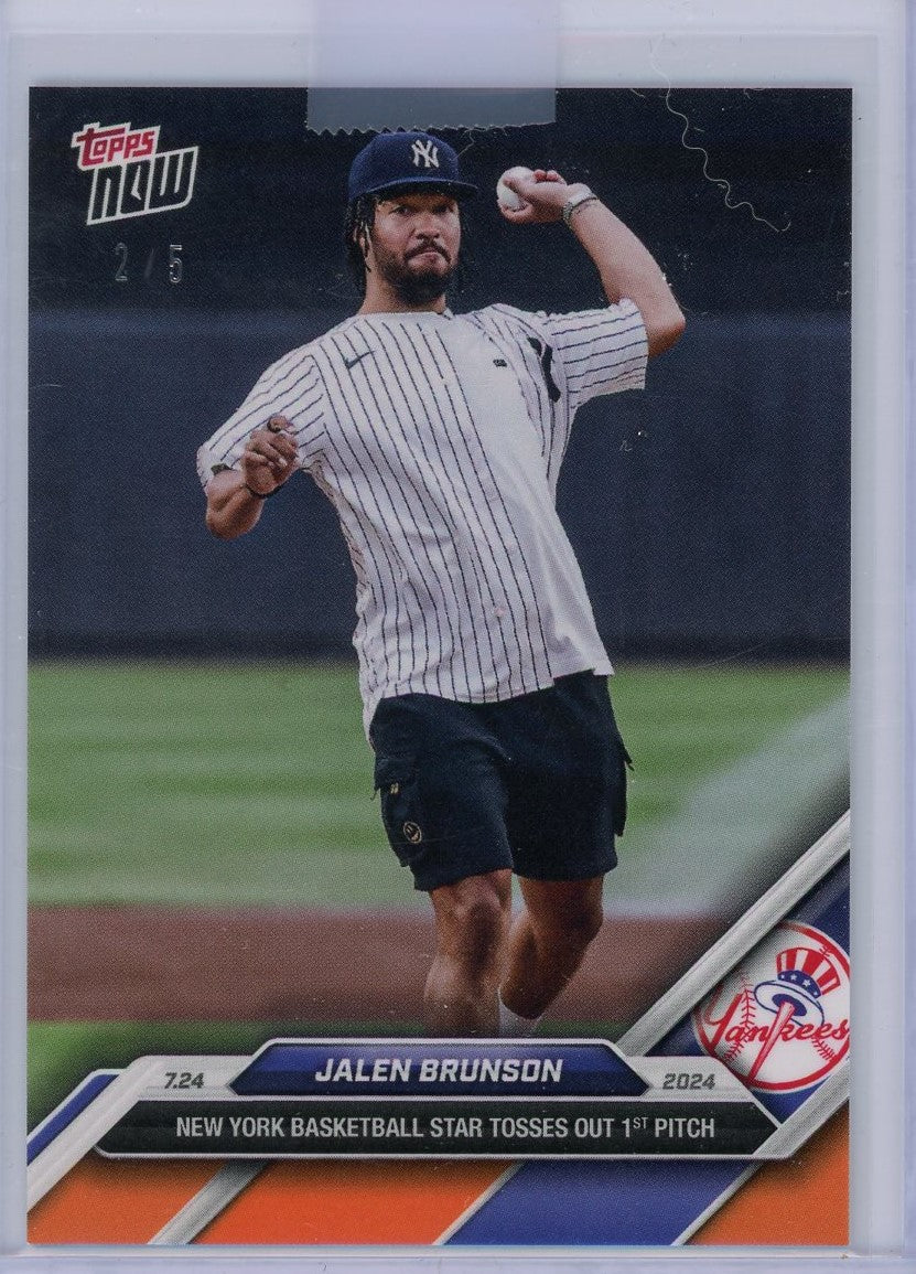 2024 Topps Now Jalen Brunson #467 Orange #/5 Yankees First Pitch Baseball Card