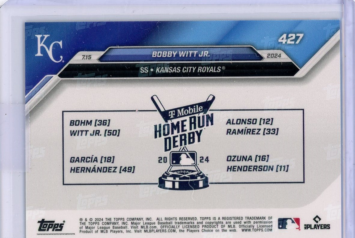 2024 Topps Now Bobby Witt Jr #427 Blue #/49 Home Run Derby Baseball Card