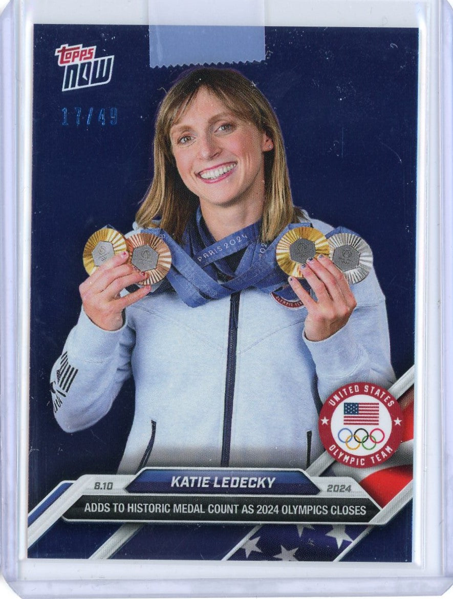2024 Topps Now Paris Olympics Katie Ledecky #29 Blue Foil #/49 Swimming Card