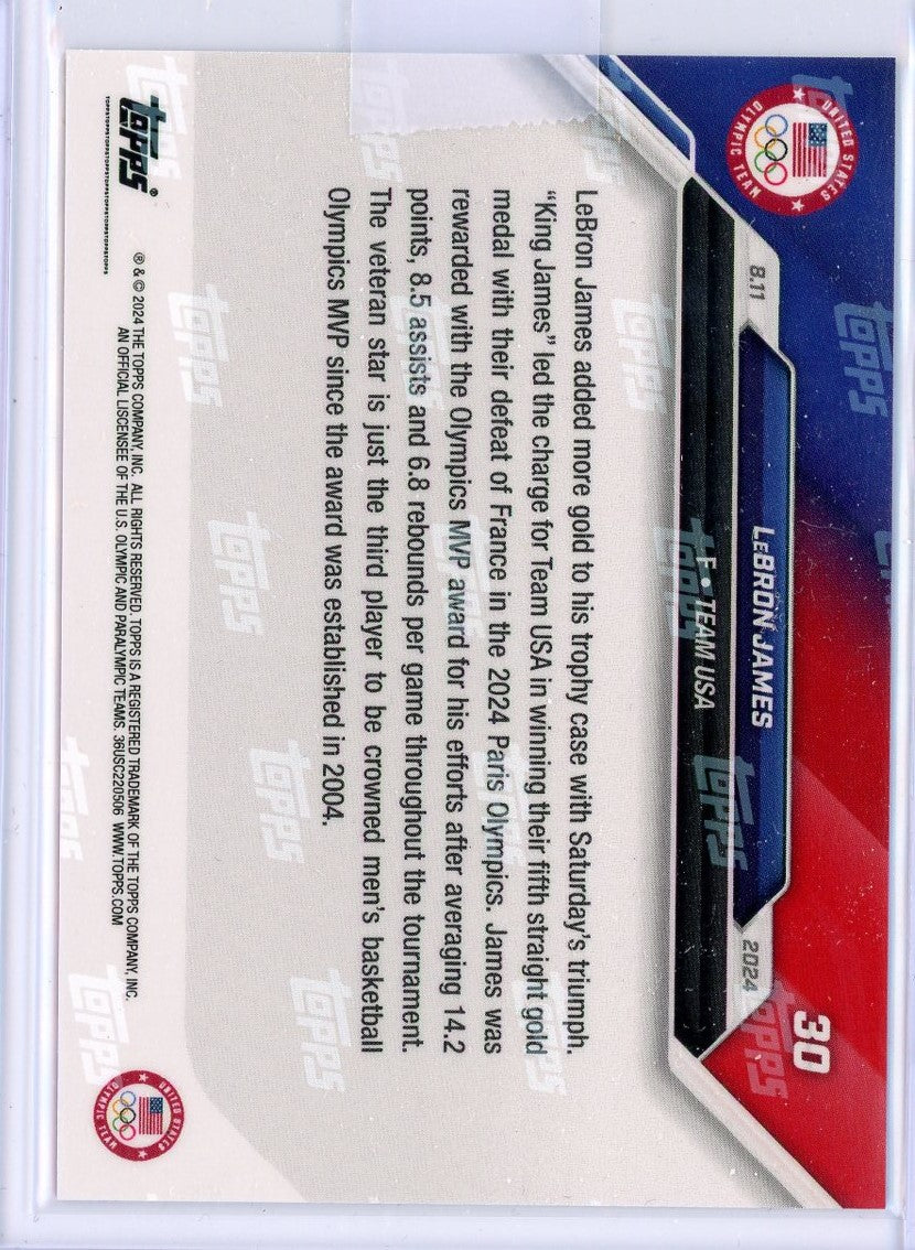 2024 Topps Now Paris Olympics LeBron James #30 Flag Parallel #/24 Basketball Card