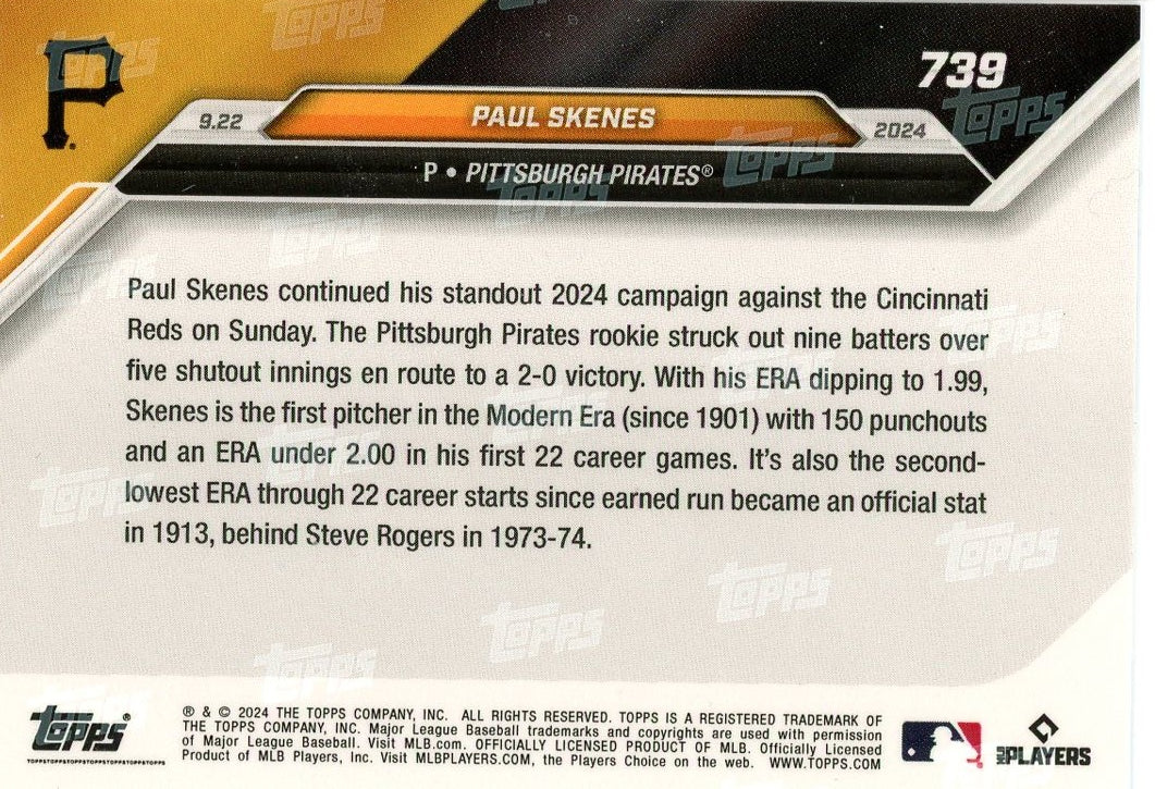2024 Topps Now Paul Skenes #739 Red #/10 Pittsburgh Pirates Rookie RC Baseball Card