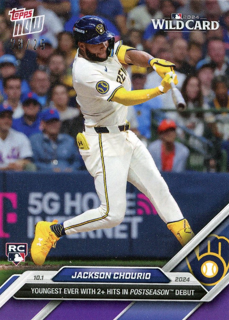 2024 Topps Now Jackson Chourio #786 Purple #/25 Milwaukee Brewers Rookie RC Baseball Card
