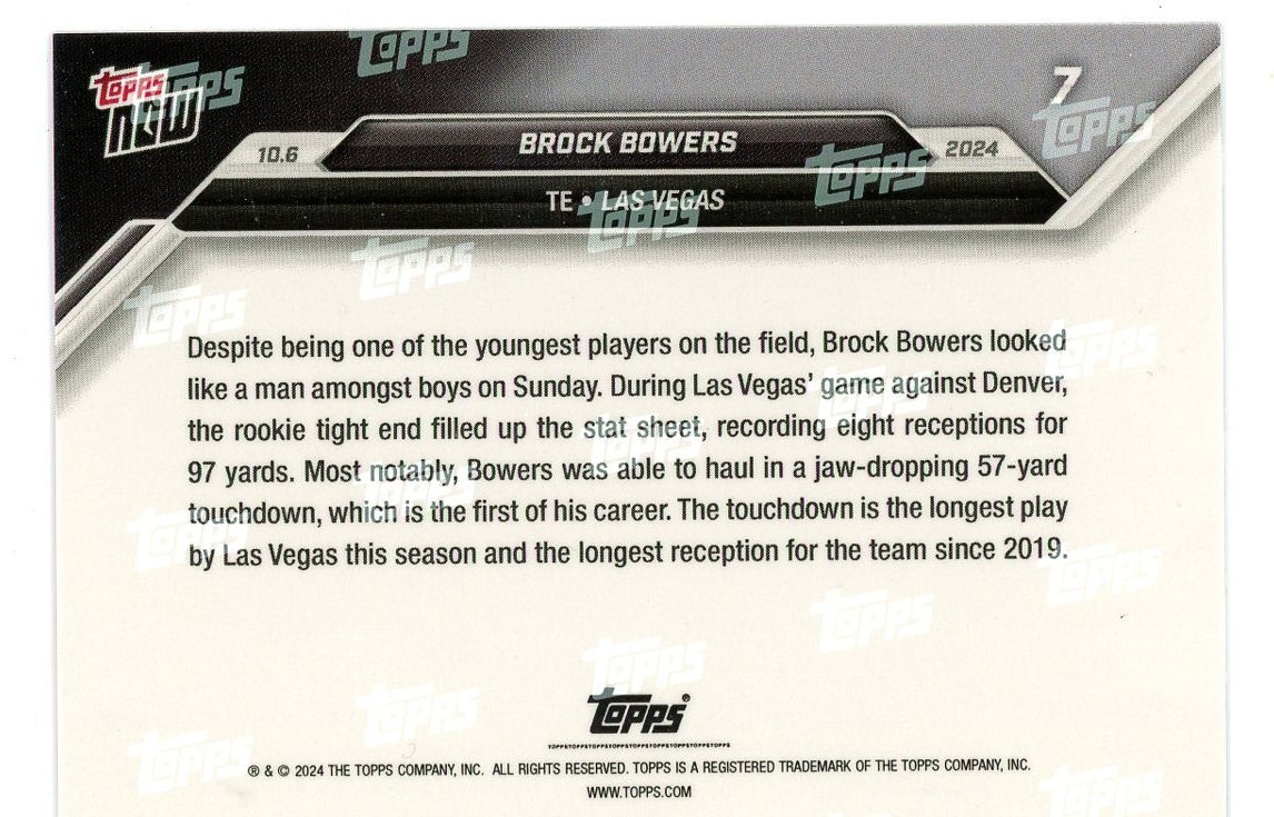 2024 Topps Now Brock Bowers #7 Orange #/5 Las Vegas Raiders Rookie RC Football Card
