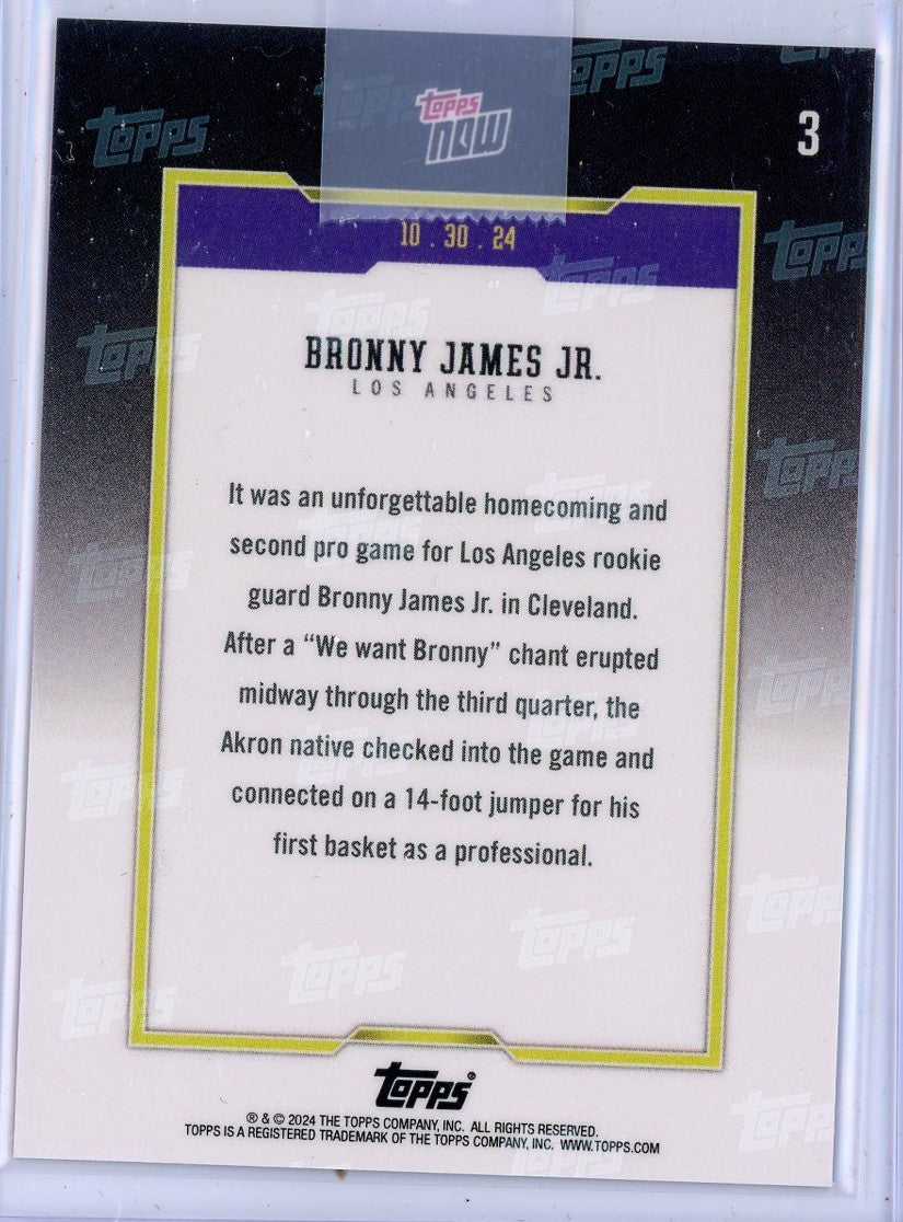 2024 Topps Now Bronny James #3 Green #/99 1st NBA Points Los Angeles Lakers Rookie RC Basketball Card